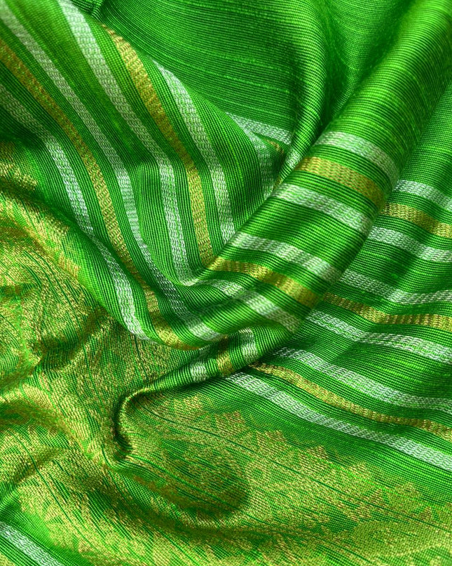 Premium Green Raw Silk 3PC Unstitched Dress Material for Women