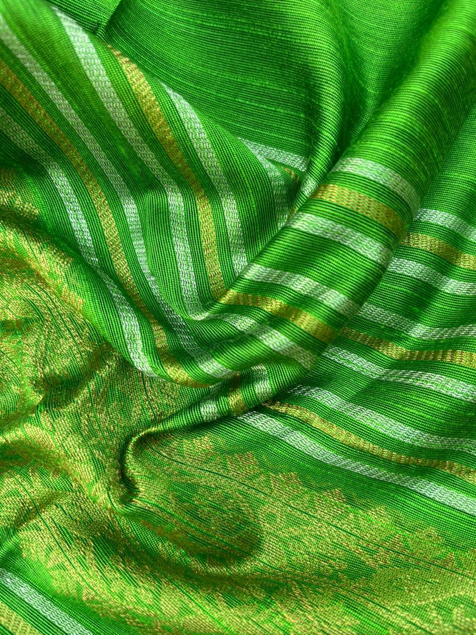 Premium Green Raw Silk 3PC Unstitched Dress Material for Women