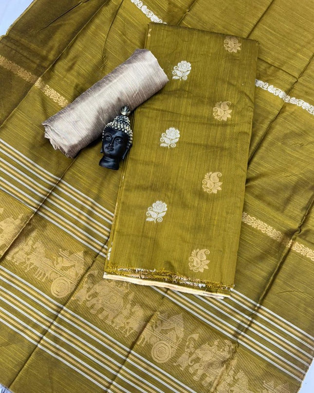 Premium Mehndi Green Raw Silk 3PC Unstitched Dress Material for Women