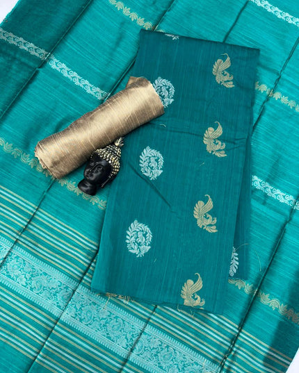 Premium Sea Green Raw Silk 3PC Unstitched Dress Material for Women
