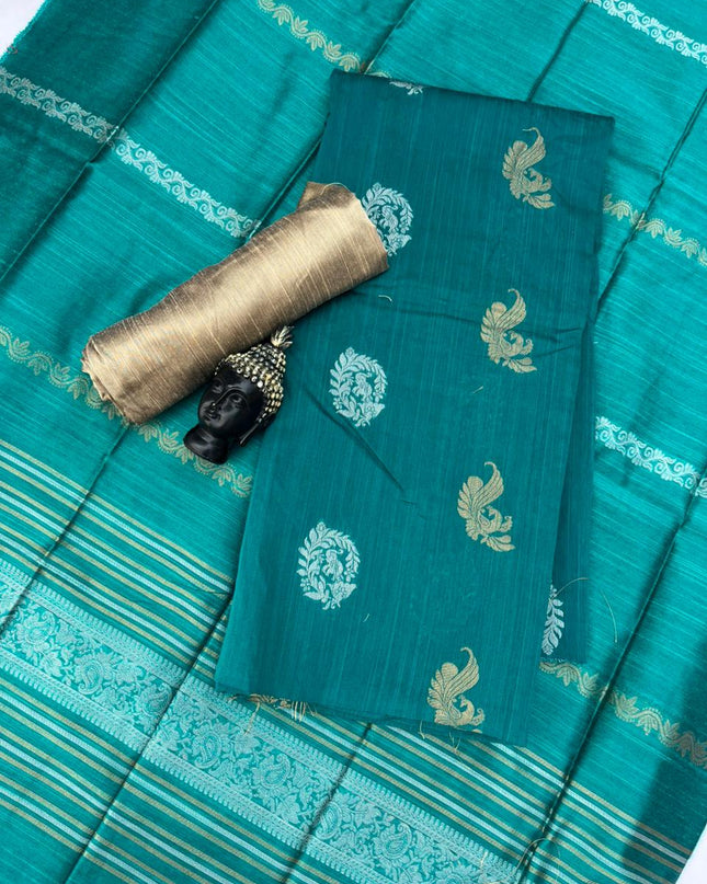 Premium Sea Green Raw Silk 3PC Unstitched Dress Material for Women