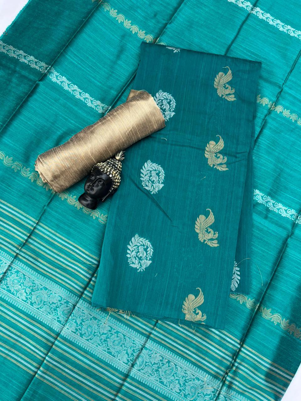 Premium Sea Green Raw Silk 3PC Unstitched Dress Material for Women