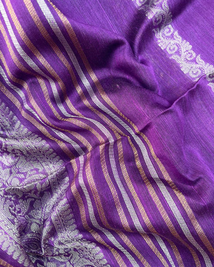 Premium Violet Raw Silk 3PC Unstitched Dress Material for Women