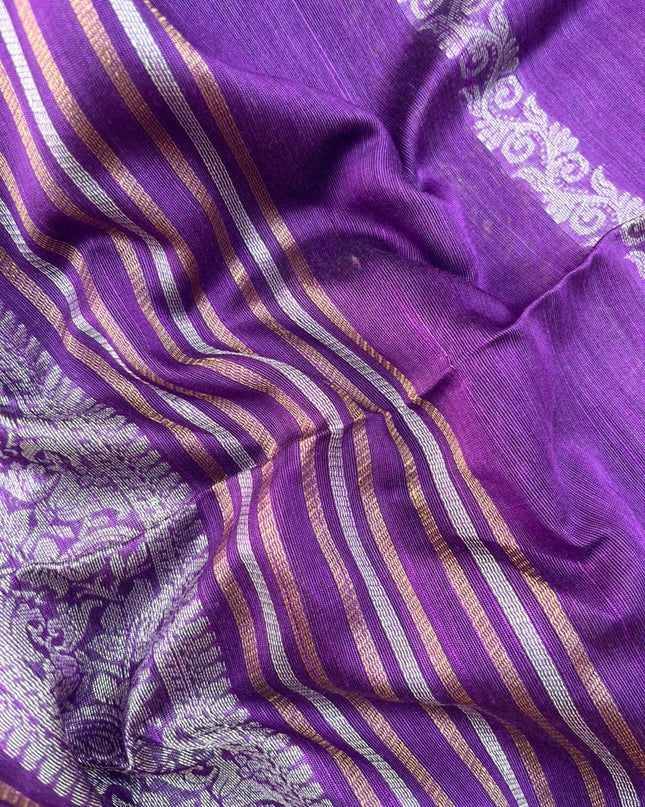 Premium Violet Raw Silk 3PC Unstitched Dress Material for Women