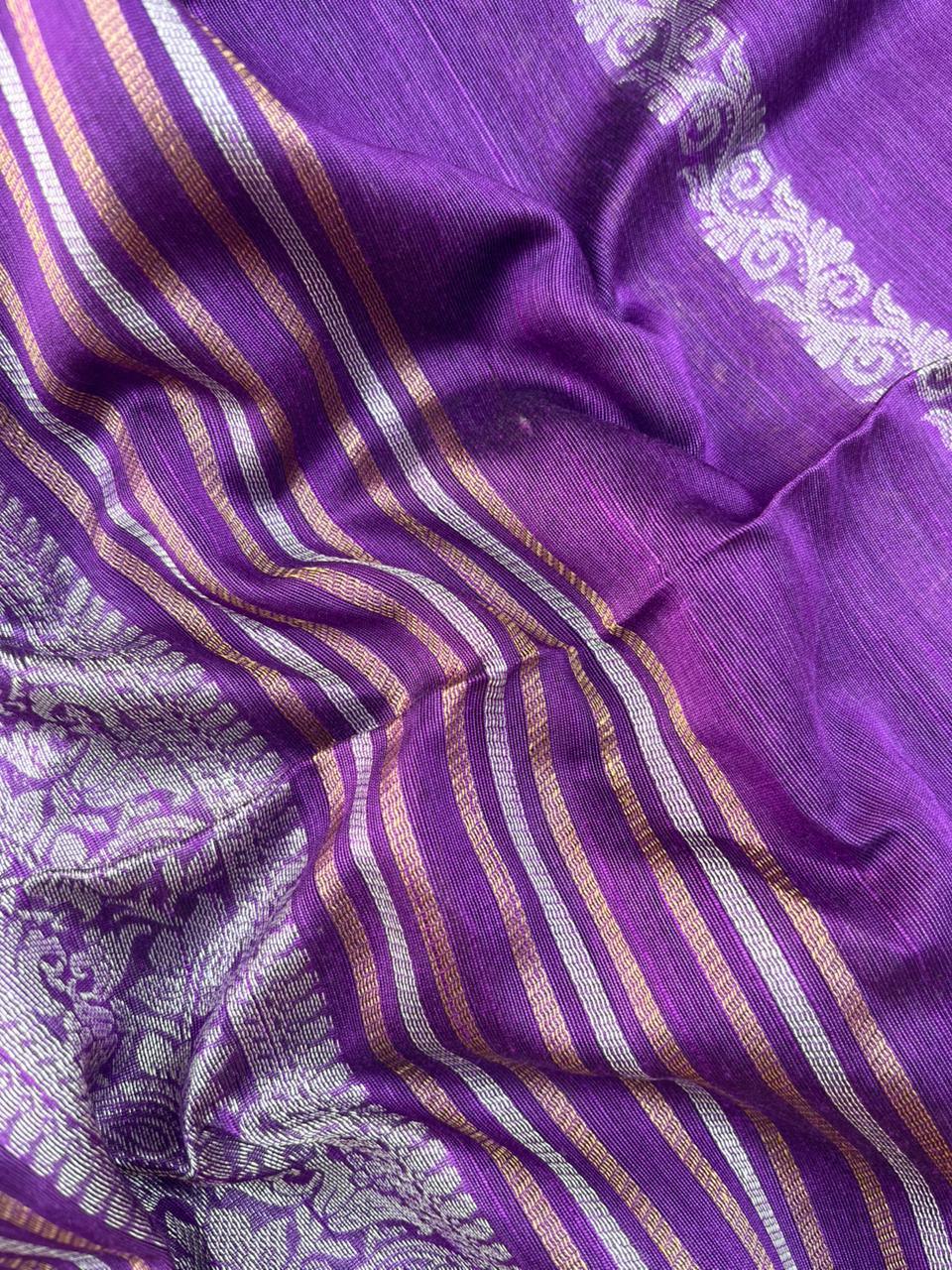 Premium Violet Raw Silk 3PC Unstitched Dress Material for Women
