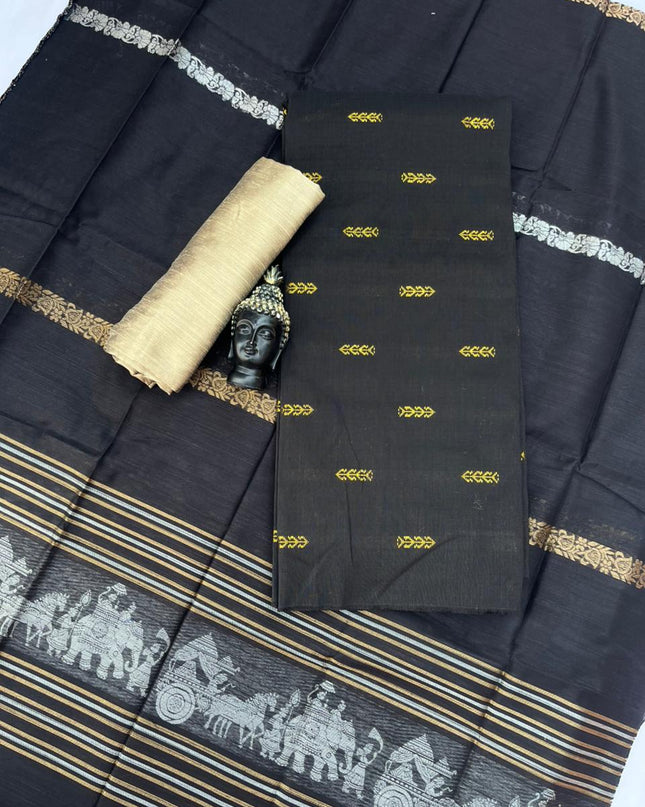 Premium Black Raw Silk 3PC Unstitched Dress Material for Women
