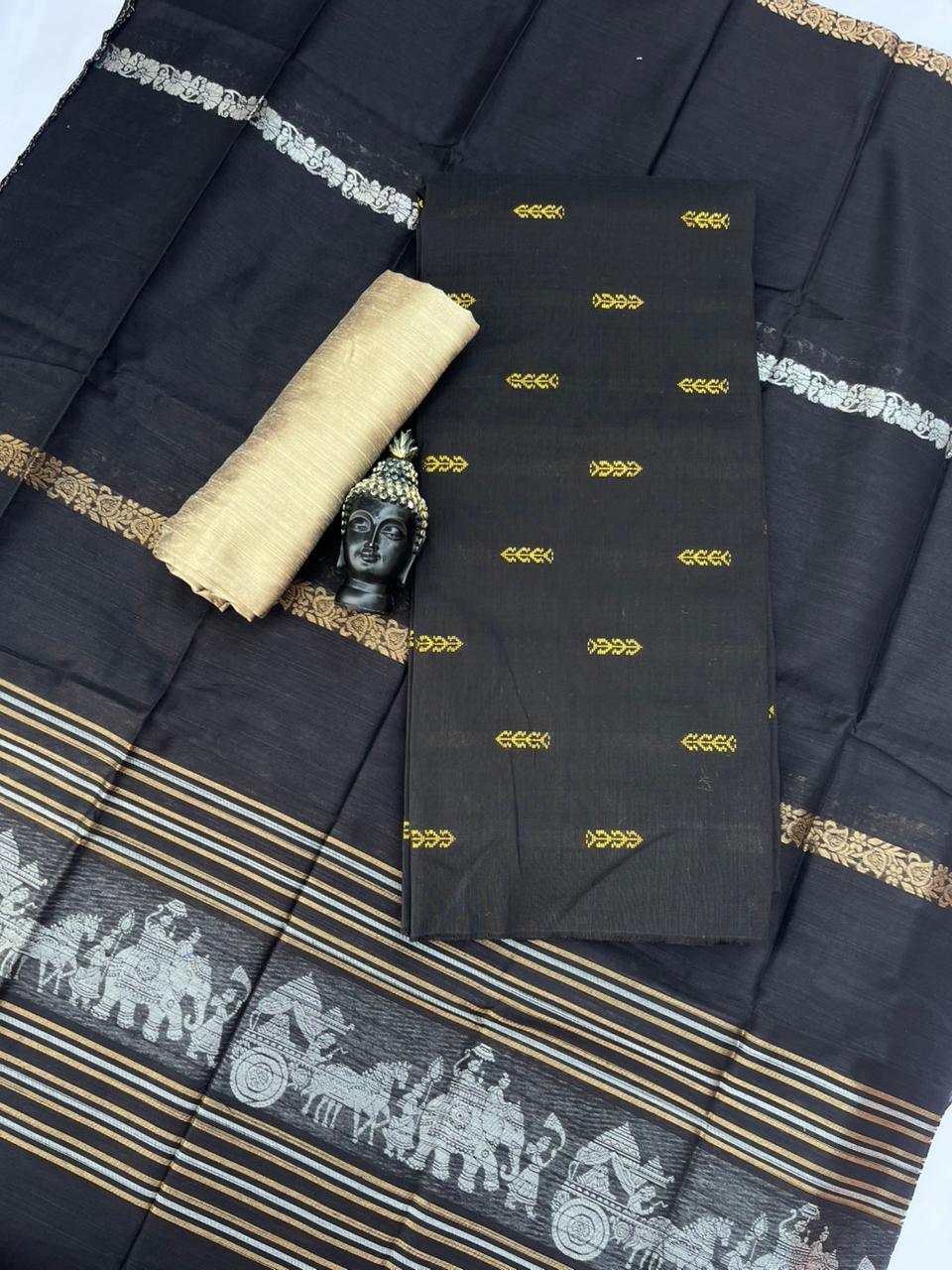 Premium Black Raw Silk 3PC Unstitched Dress Material for Women