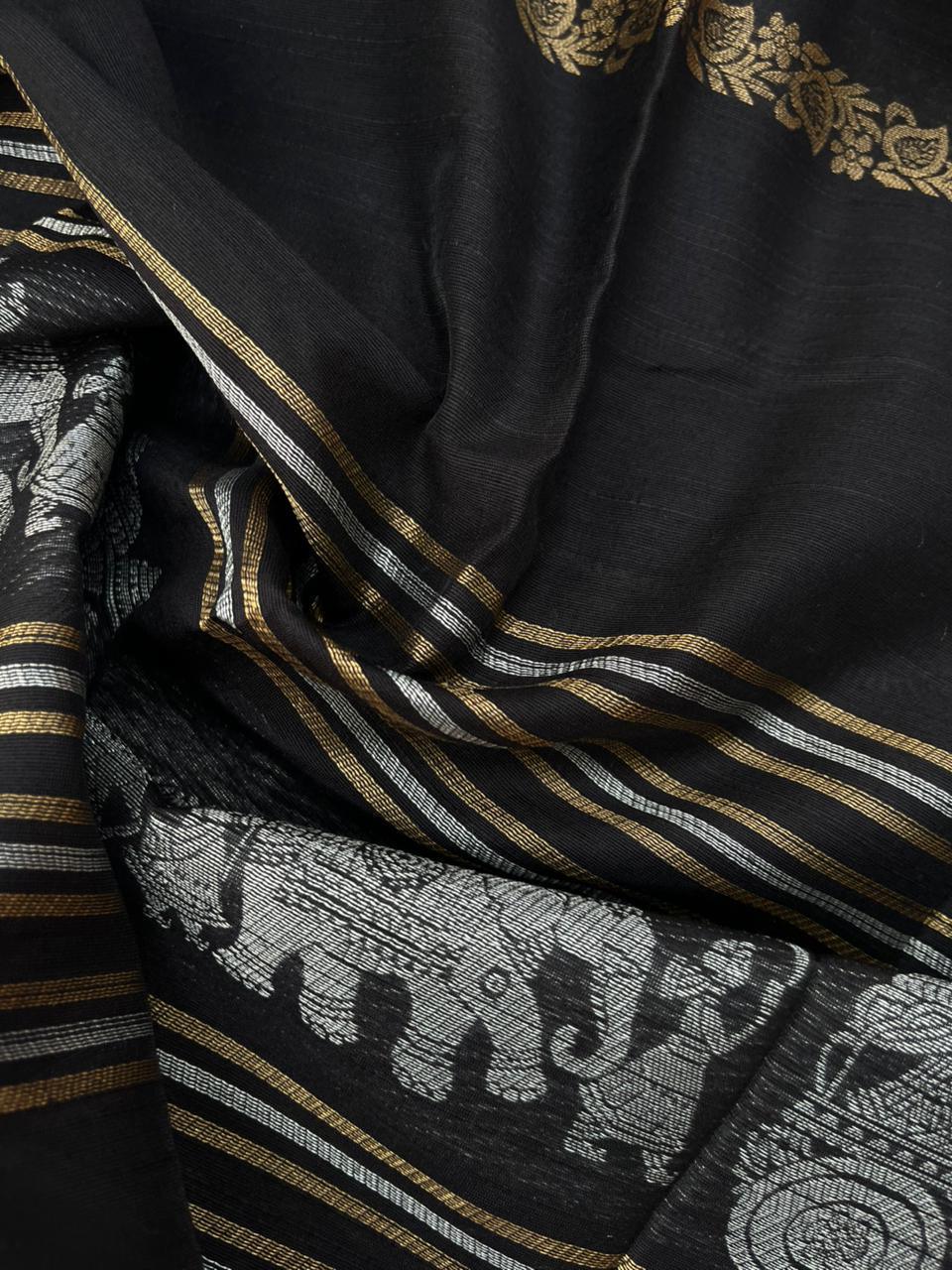 Premium Black Raw Silk 3PC Unstitched Dress Material for Women