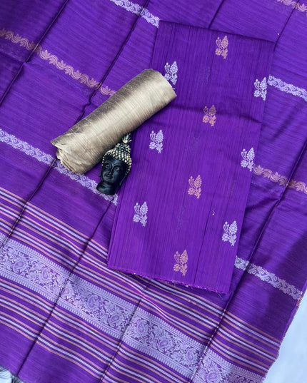 Premium Violet Raw Silk 3PC Unstitched Dress Material for Women