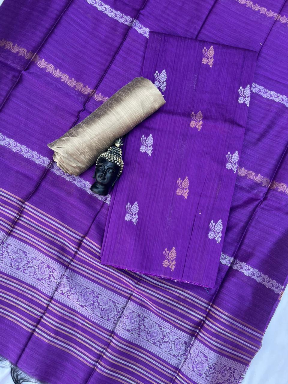 Premium Violet Raw Silk 3PC Unstitched Dress Material for Women