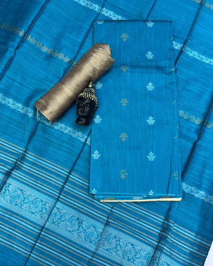 Premium Sky Blue Raw Silk 3PC Unstitched Dress Material for Women