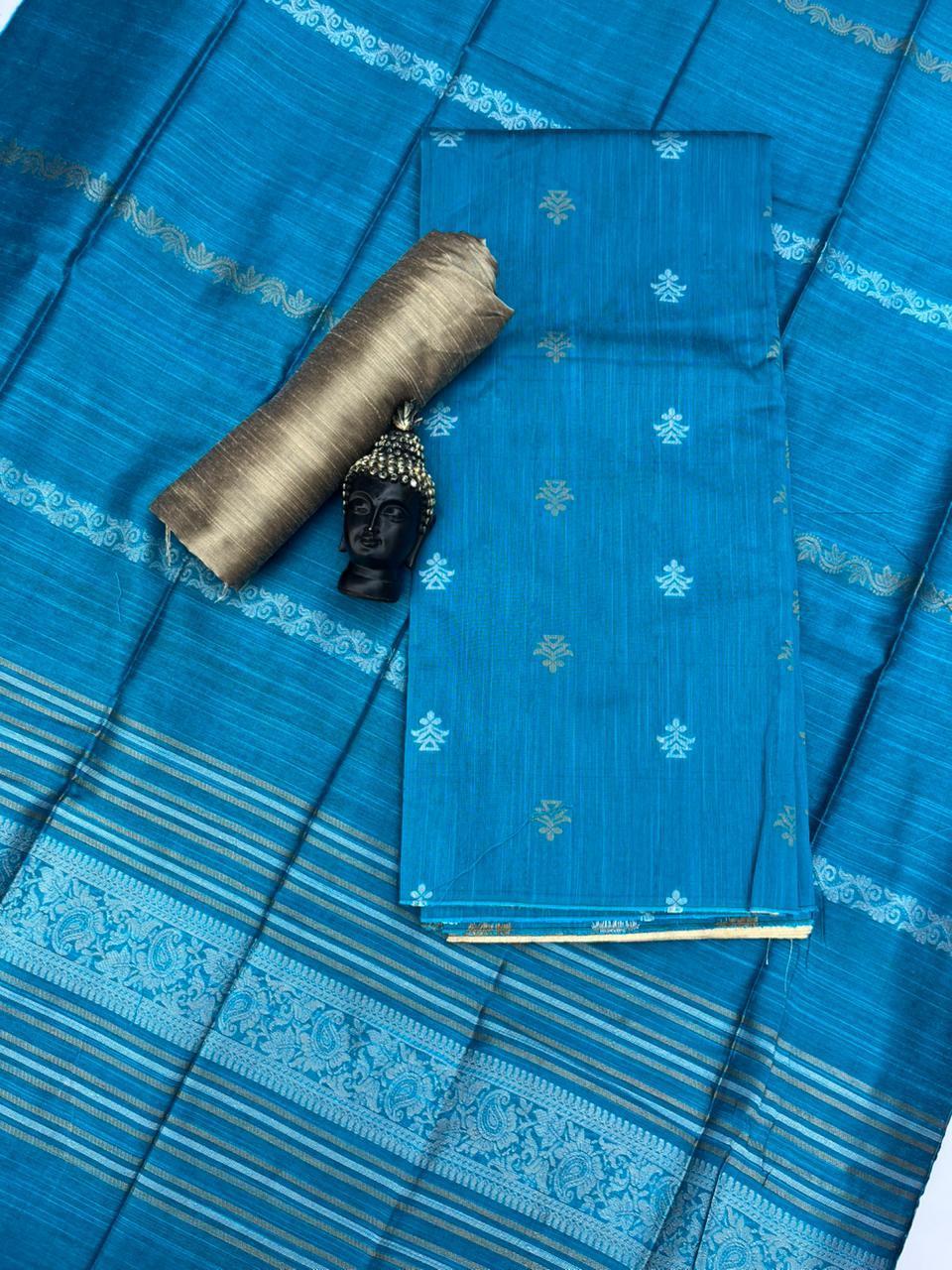 Premium Sky Blue Raw Silk 3PC Unstitched Dress Material for Women