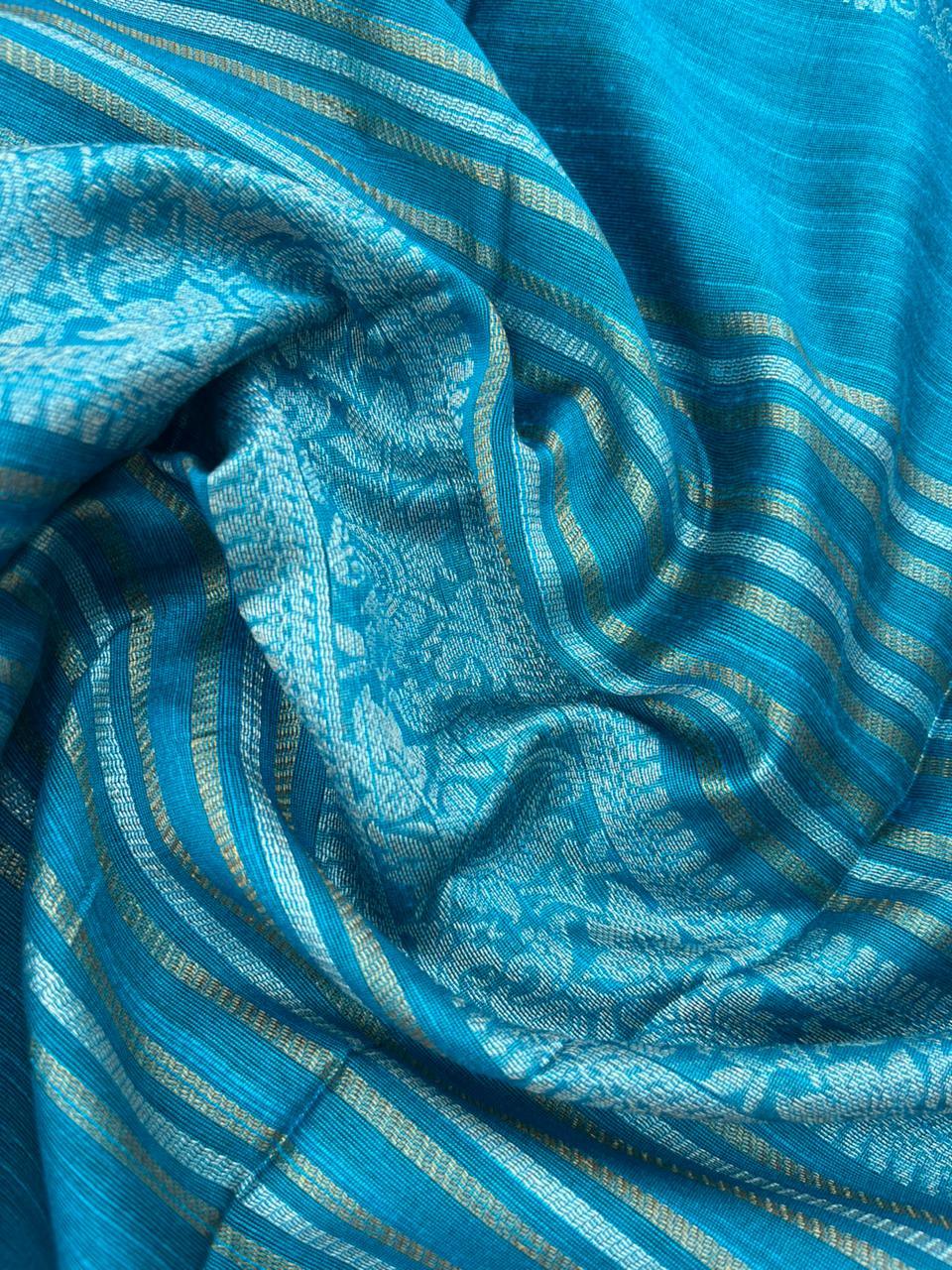 Premium Sky Blue Raw Silk 3PC Unstitched Dress Material for Women