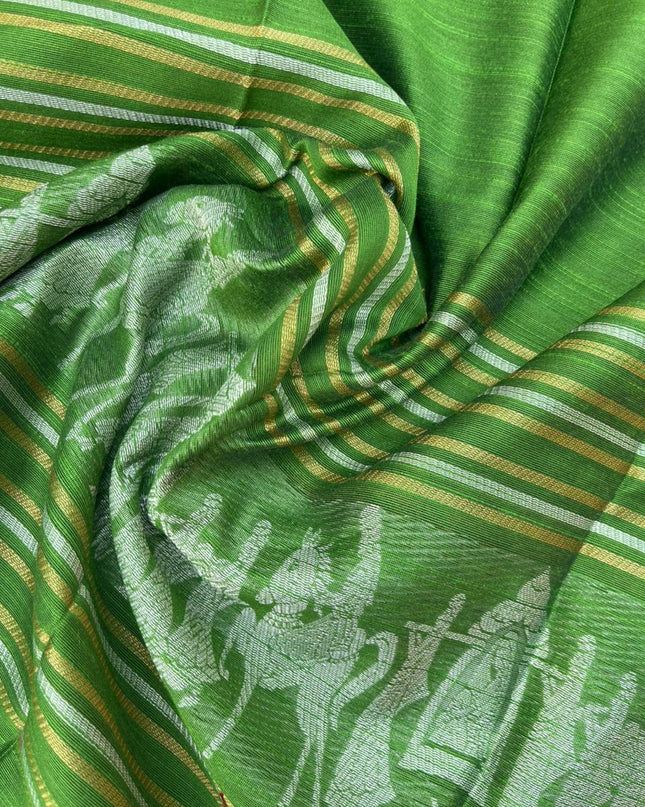 Premium Green Raw Silk 3PC Unstitched Dress Material for Women