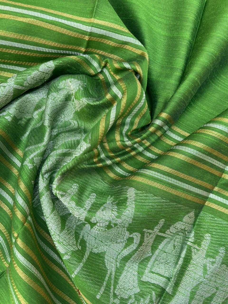 Premium Green Raw Silk 3PC Unstitched Dress Material for Women