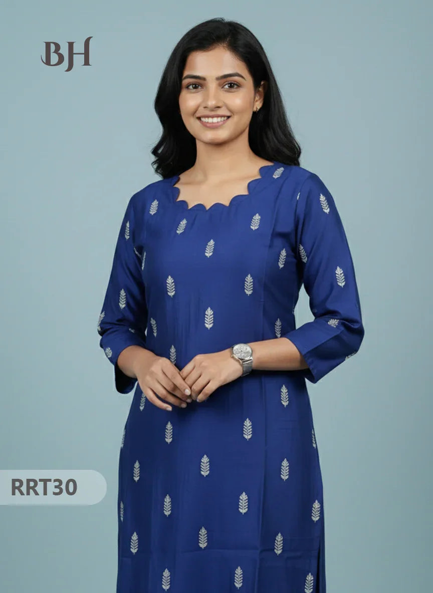 Designer Raw Silk Straight Cut Top in Blue | Cut Work Neck | Full-Length Lining