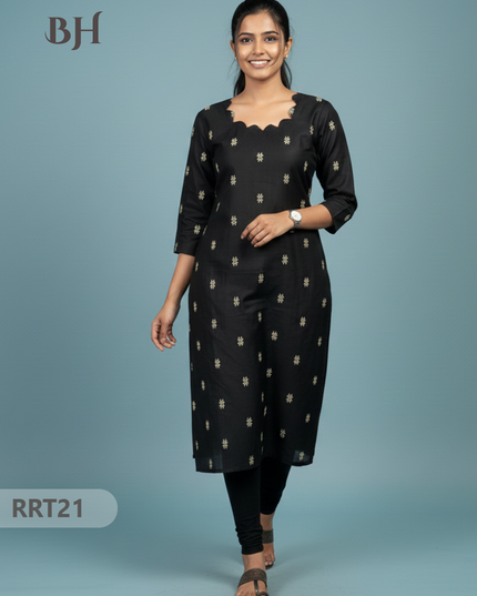 Designer Raw Silk Straight Cut Top in Black | Cut Work Neck | Full-Length Lining