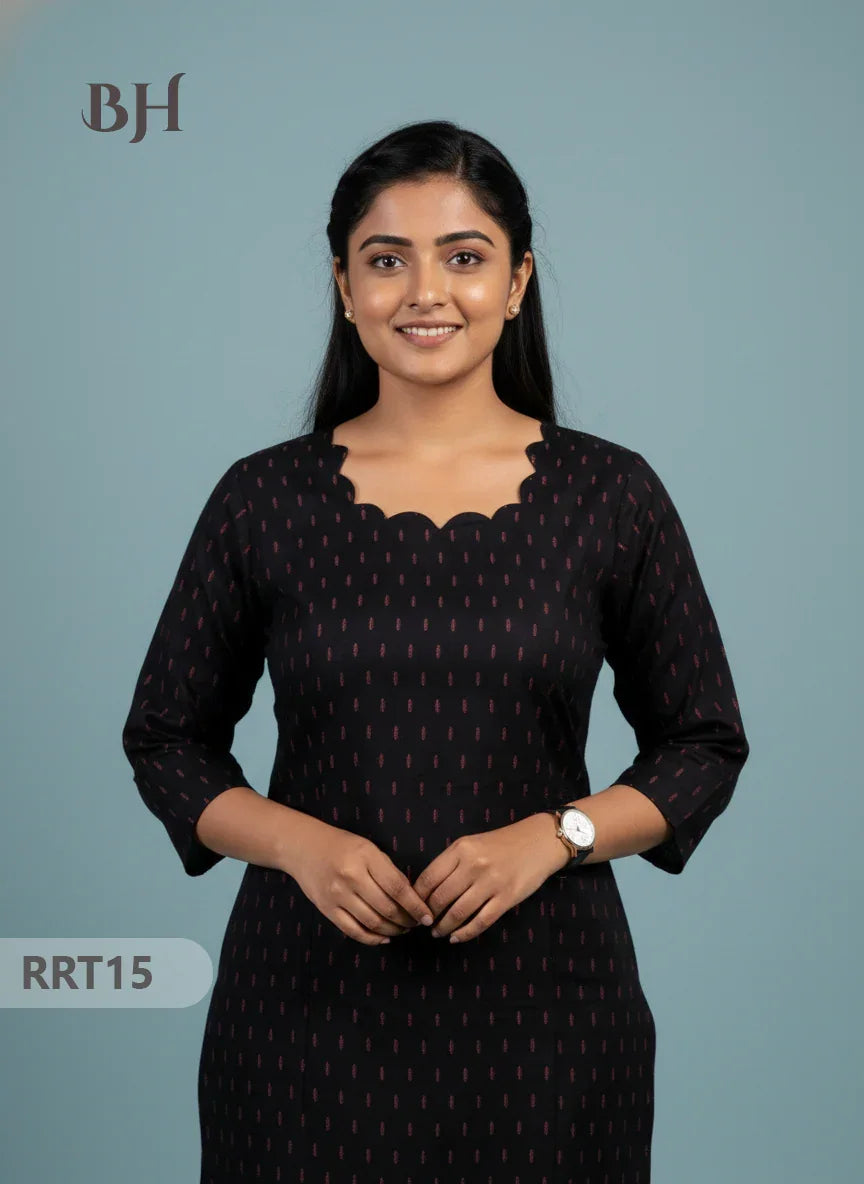 Designer Raw Silk Straight Cut Top in Black| Cut Work Neck | Full-Length Lining