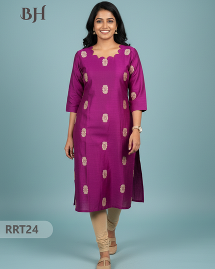 Designer Raw Silk Straight Cut Top in Pink | Cut Work Neck | Full-Length Lining