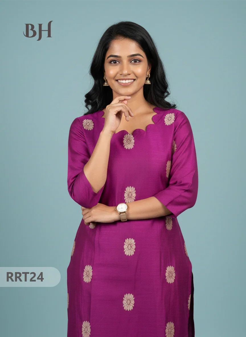 Designer Raw Silk Straight Cut Top in Pink | Cut Work Neck | Full-Length Lining