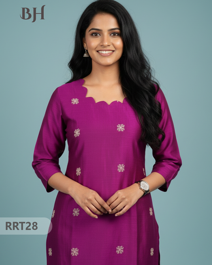 Designer Raw Silk Straight Cut Top in Green | Cut Work Neck | Full-Length Lining