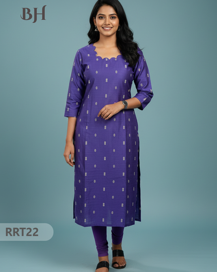 Designer Raw Silk Straight Cut Top in Violet| Cut Work Neck | Full-Length Lining