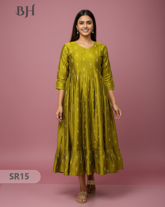 Raw Silk Frock with Full Length Lining | Light Green Colour