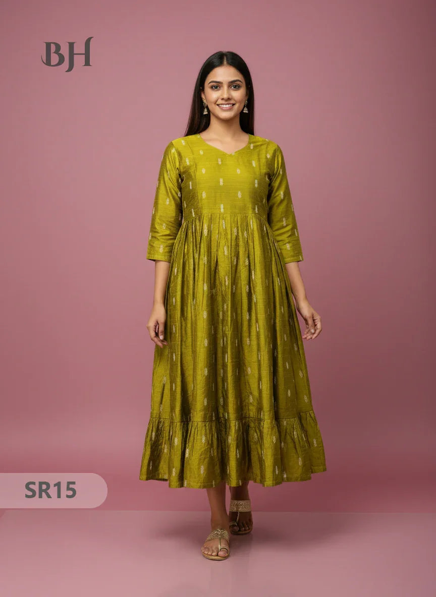 Raw Silk Frock with Full Length Lining | Light Green Colour