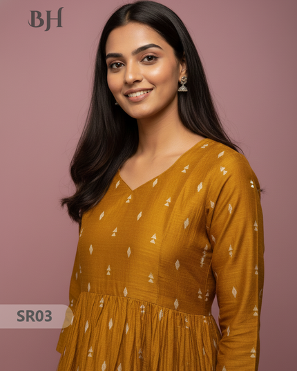 Raw Silk Frock with Full Length Lining | Gold Yellow Colour