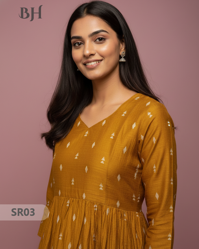 Raw Silk Frock with Full Length Lining | Gold Yellow Colour