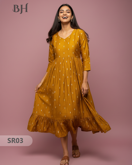 Raw Silk Frock with Full Length Lining | Gold Yellow Colour