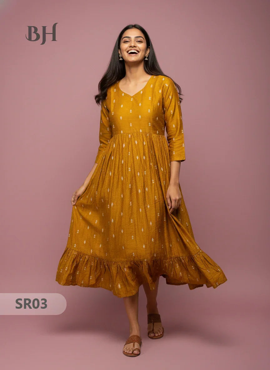 Raw Silk Frock with Full Length Lining | Gold Yellow Colour