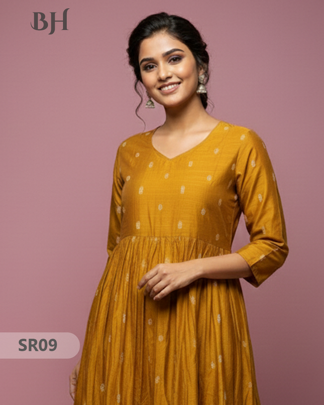 Raw Silk Frock with Full Length Lining | Gold Yellow Colour