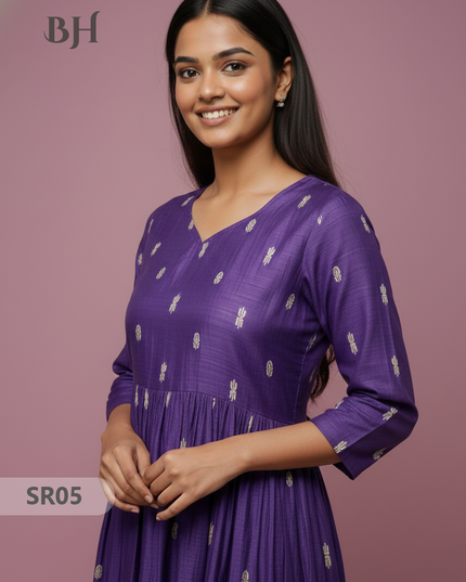 Raw Silk Frock with Full Length Lining | Violet Colour