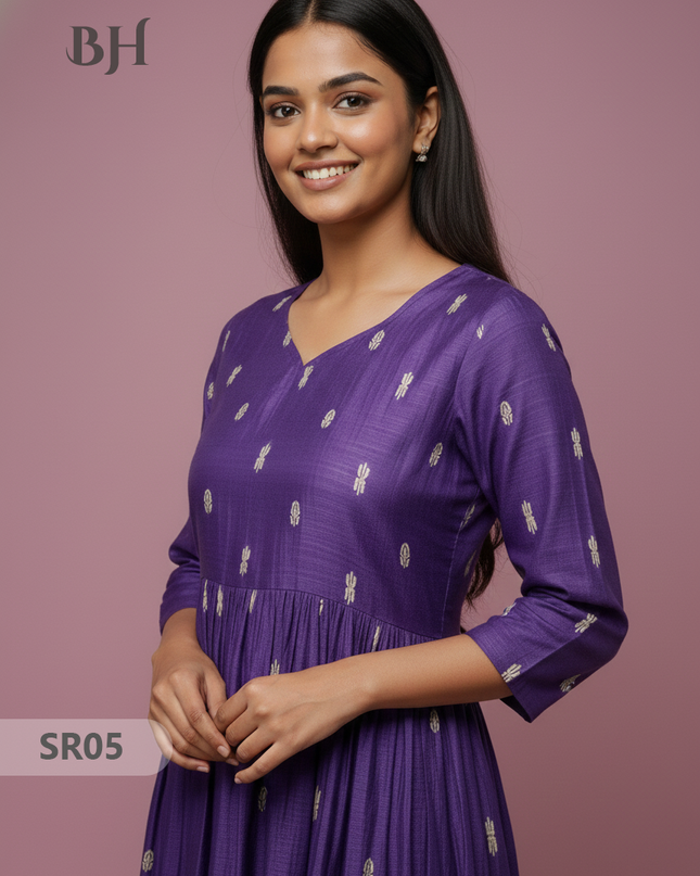 Raw Silk Frock with Full Length Lining | Violet Colour