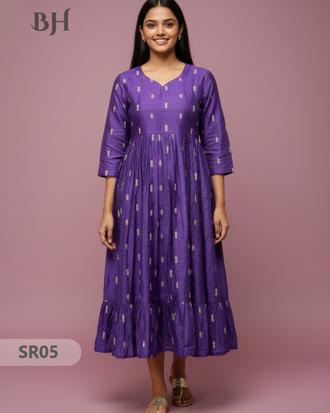 Raw Silk Frock with Full Length Lining | Violet Colour