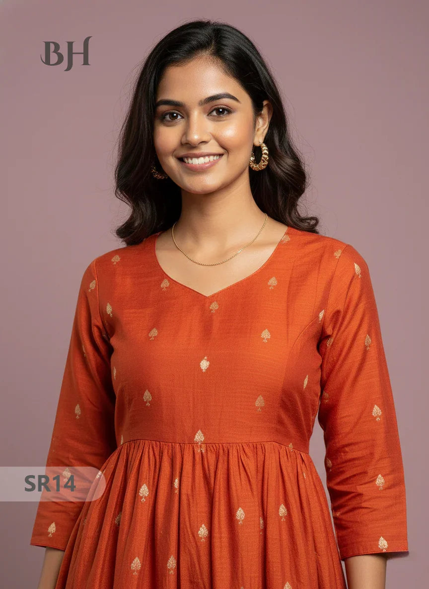 Raw Silk Frock with Full Length Lining | Orange Colour