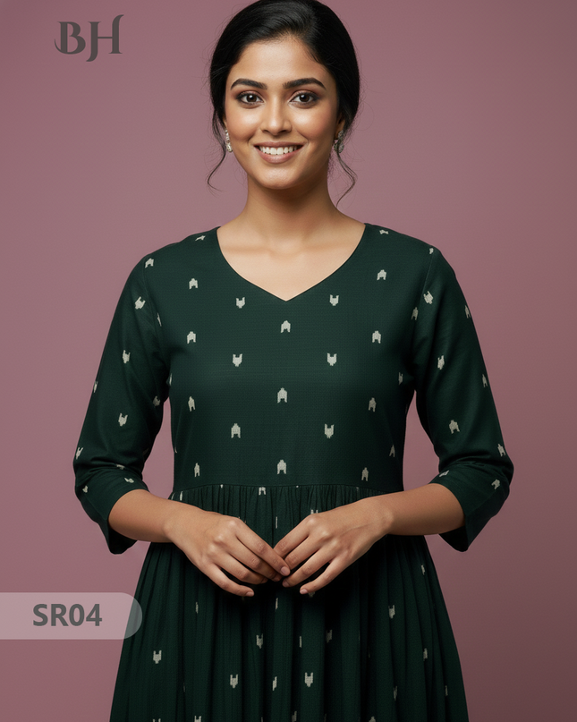 Raw Silk Frock with Full Length Lining | Dark Green Colour