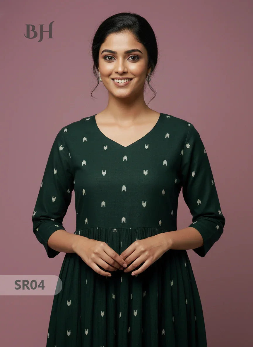 Raw Silk Frock with Full Length Lining | Dark Green Colour