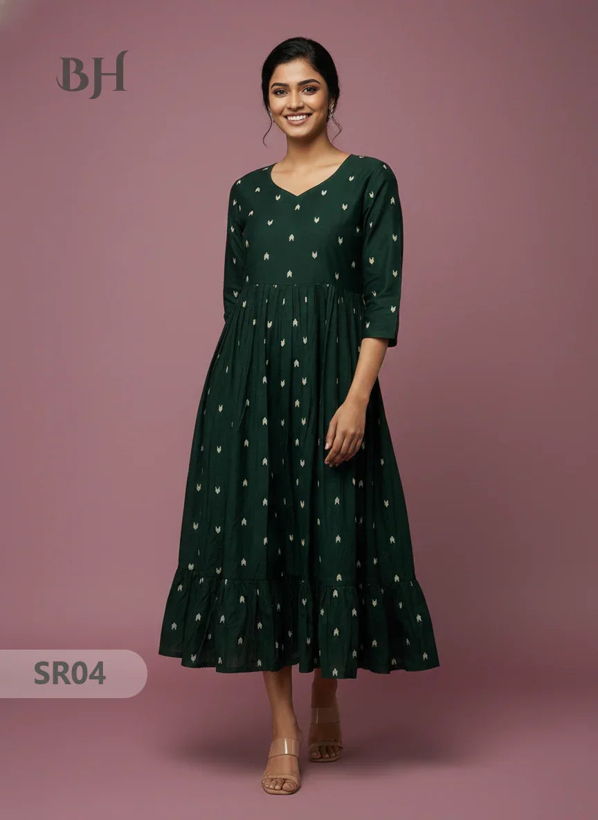 Raw Silk Frock with Full Length Lining | Dark Green Colour