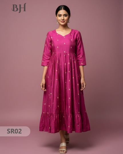 Raw Silk Frock with Full Length Lining | Pink Colour