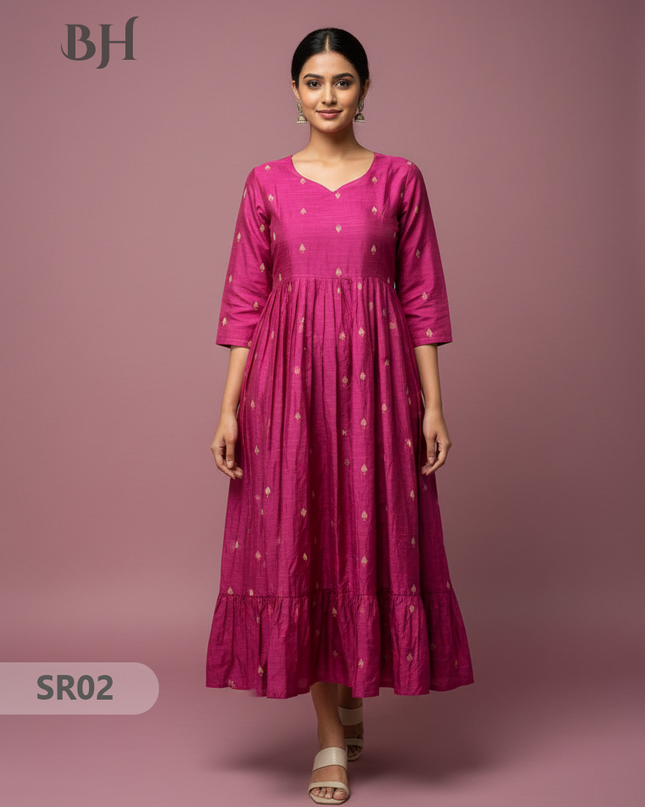 Raw Silk Frock with Full Length Lining | Pink Colour