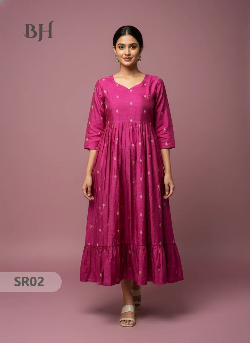 Raw Silk Frock with Full Length Lining | Pink Colour