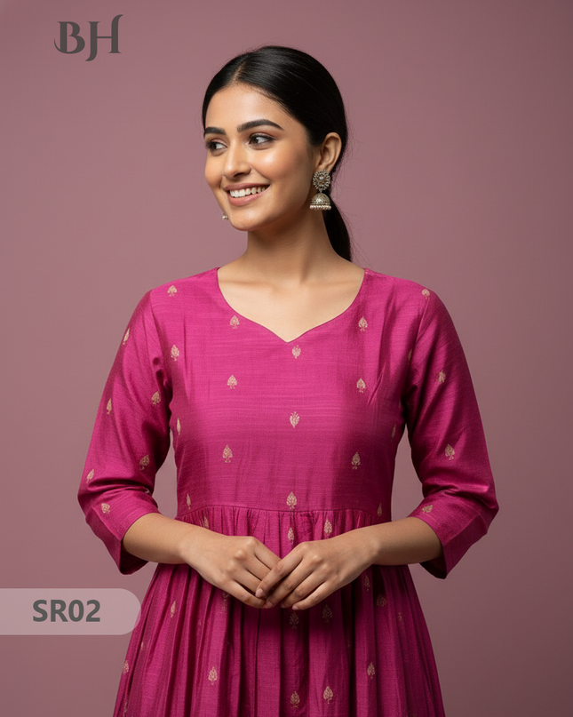 Raw Silk Frock with Full Length Lining | Pink Colour