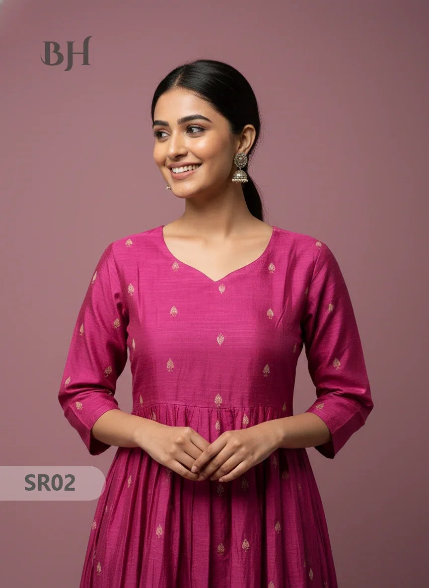 Raw Silk Frock with Full Length Lining | Pink Colour