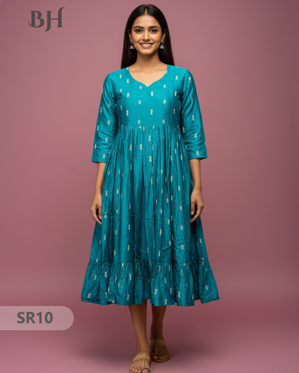 Raw Silk Frock with Full Length Lining | Sky Blue Colour