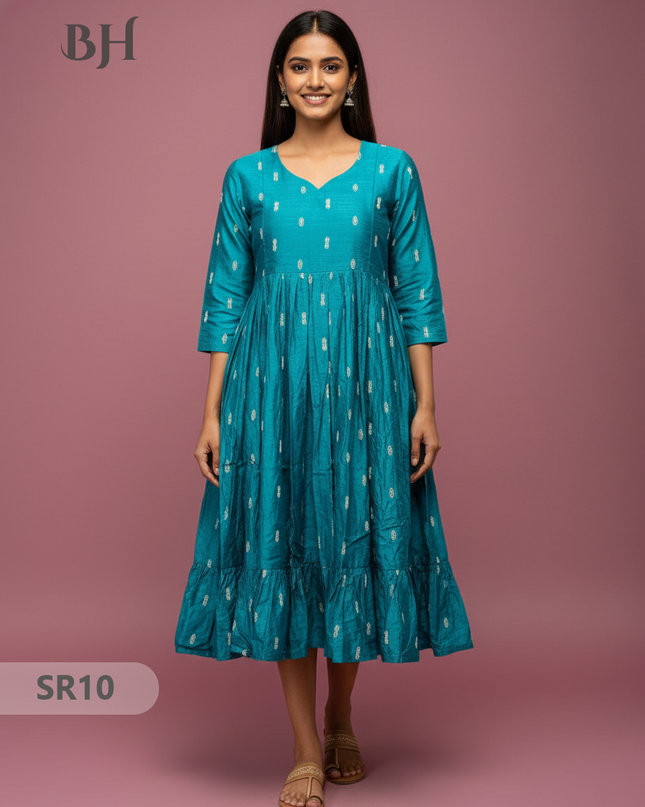 Raw Silk Frock with Full Length Lining | Sky Blue Colour