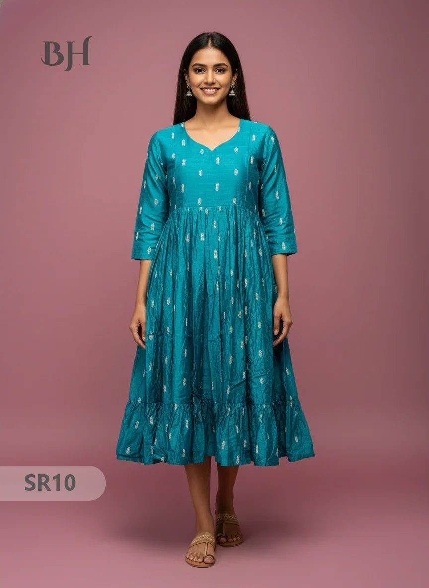 Raw Silk Frock with Full Length Lining | Sky Blue Colour