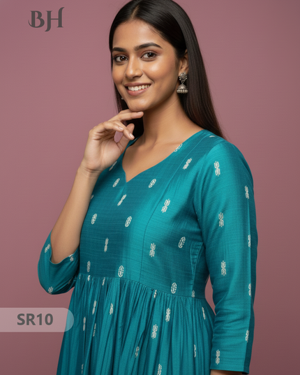 Raw Silk Frock with Full Length Lining | Sky Blue Colour