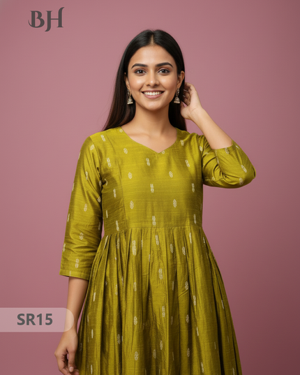 Raw Silk Frock with Full Length Lining | Light Green Colour